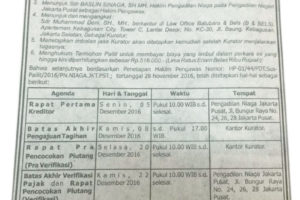 Pengumuman Pailit PT. Citra Selaras Sejati